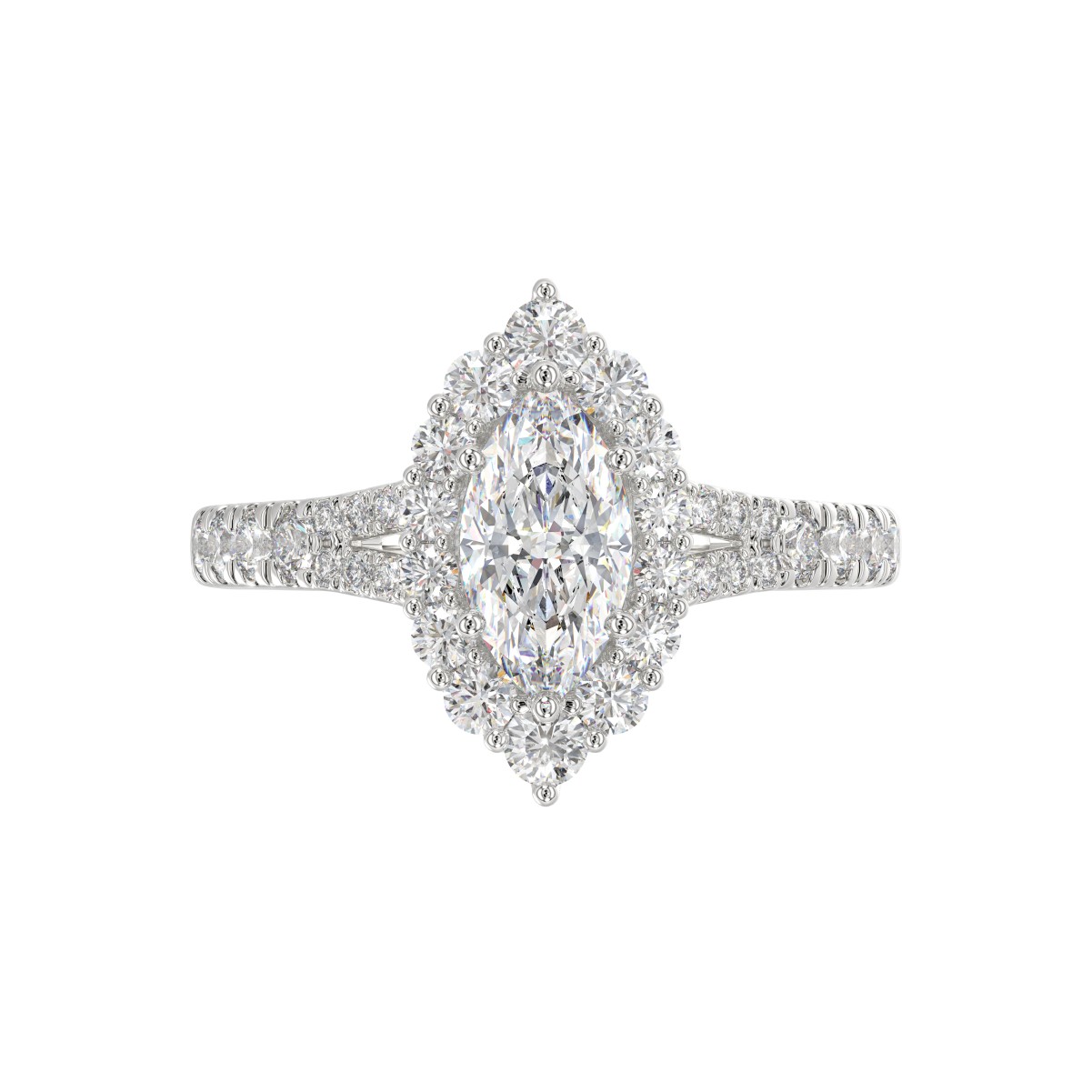 18K WHITE GOLD 1 3/4CT ROUND/MARQUISE DIAMOND LADIES RING(CENTER STONE MARQUISE DIAMOND 1CT)
