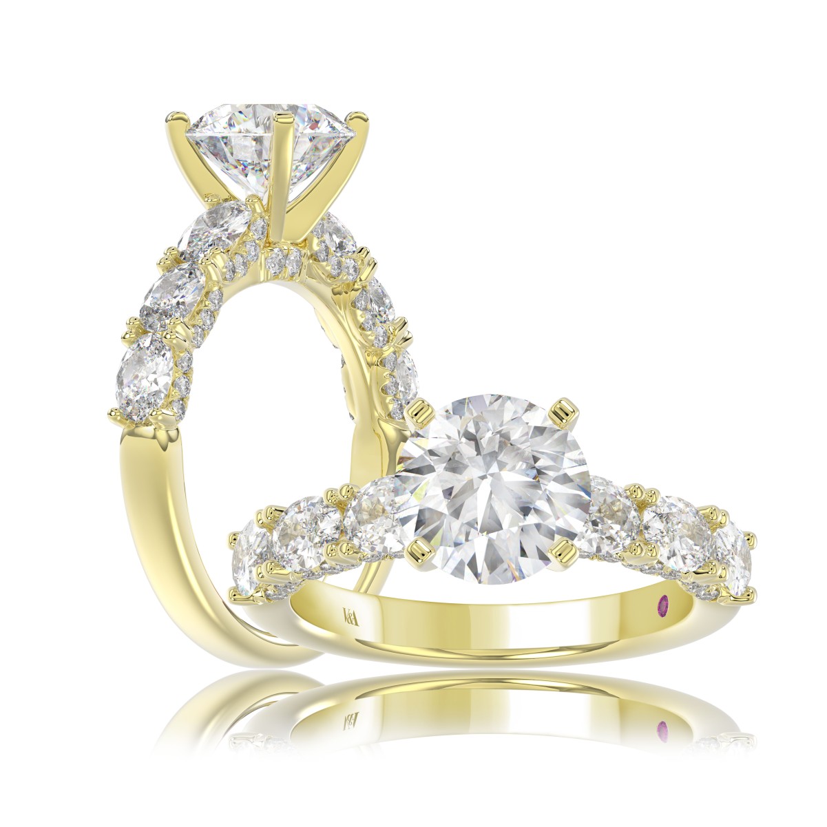 18K YELLOW GOLD 3 1/2CT ROUND/OVAL DIAMOND LADIES RING(CENTER STONE ROUND DIAMOND 2CT/OVAL DIAMOND 1/2CT) 18K YELLOW GOLD 3 1/2CT ROUND/OVAL DIAMOND LADIES RING(CENTER STONE ROUND DIAMOND 2CT/OVAL DIAMOND 1/2CT)