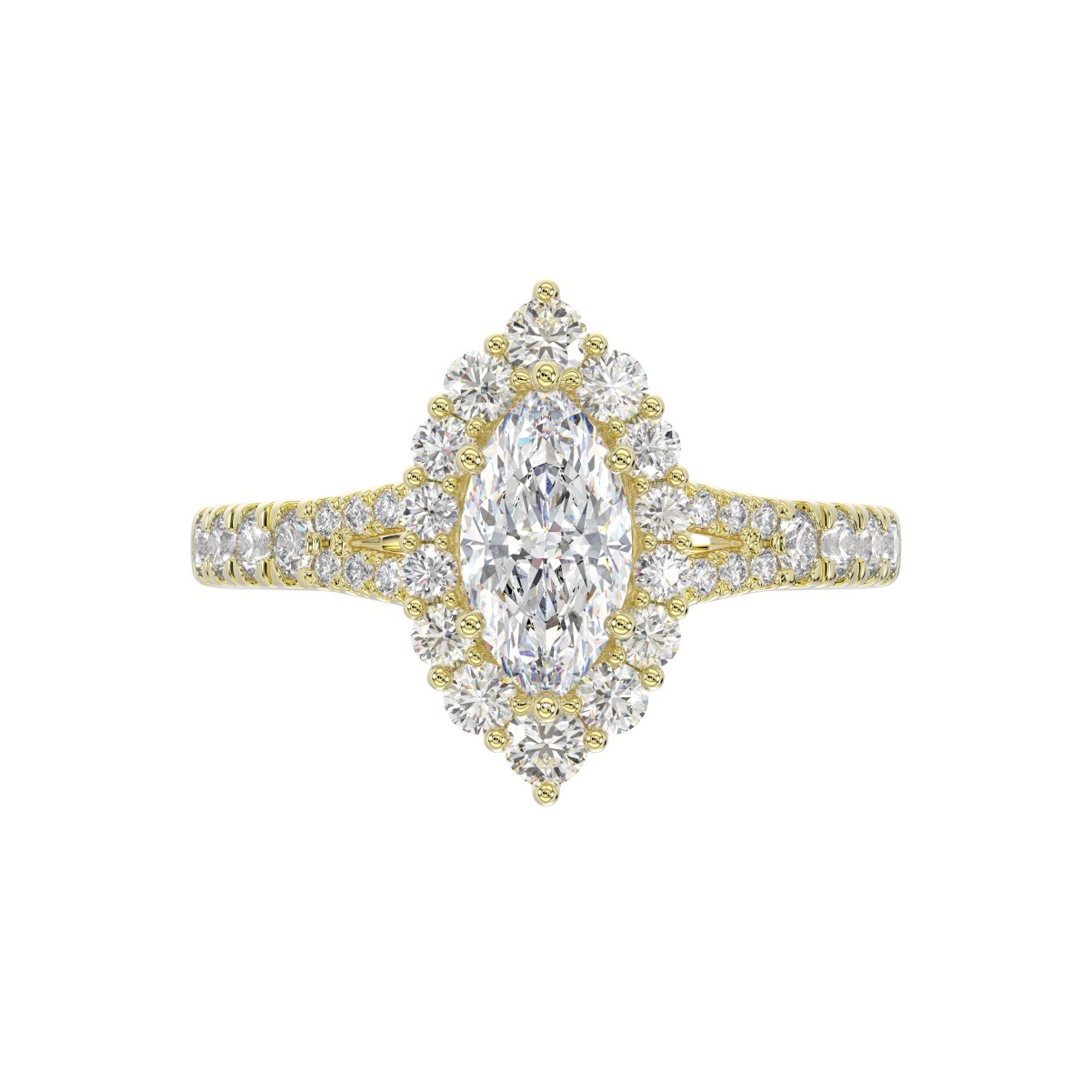 14K YELLOW GOLD 1 3/4CT ROUND/MARQUISE DIAMOND LADIES RING(CENTER STONE MARQUISE DIAMOND 1CT)
