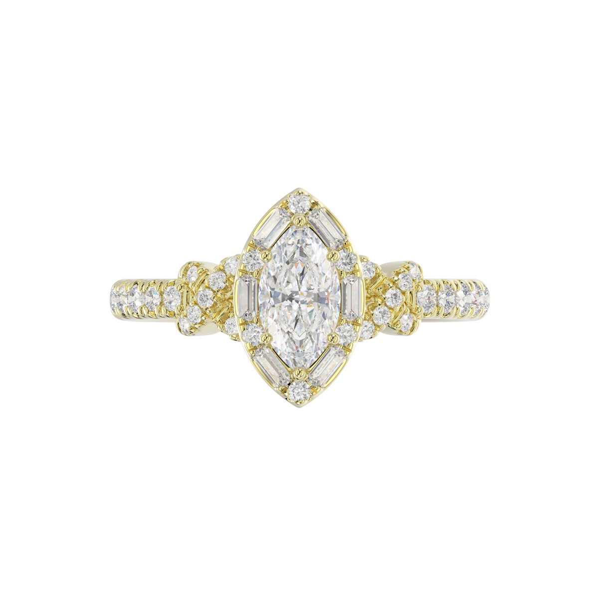 14K YELLOW GOLD 1 1/4CT ROUND/MARQUISE DIAMOND LADIES RING(CENTER STONE MARQUISE DIAMOND 3/4CT)