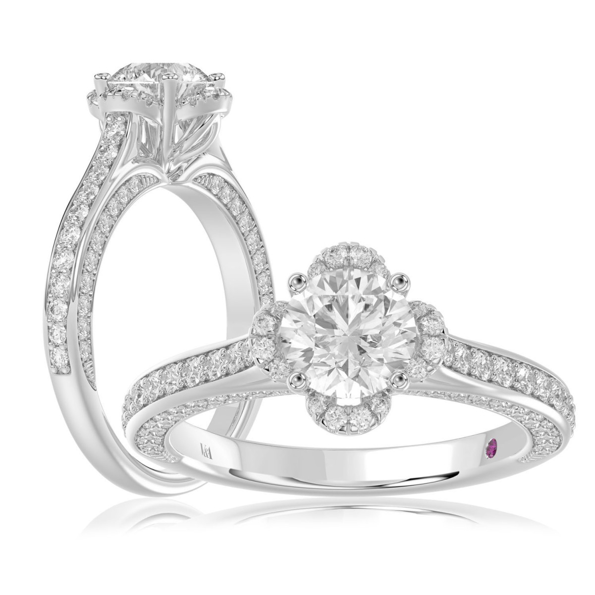 14K WHITE GOLD 1/2CT ROUND DIAMOND LADIES SEMI MOUNT RING (CENTER STONE ROUND DIAMOND 1CT) 14K WHITE GOLD 1/2CT ROUND DIAMOND LADIES SEMI MOUNT RING (CENTER STONE ROUND DIAMOND 1CT)