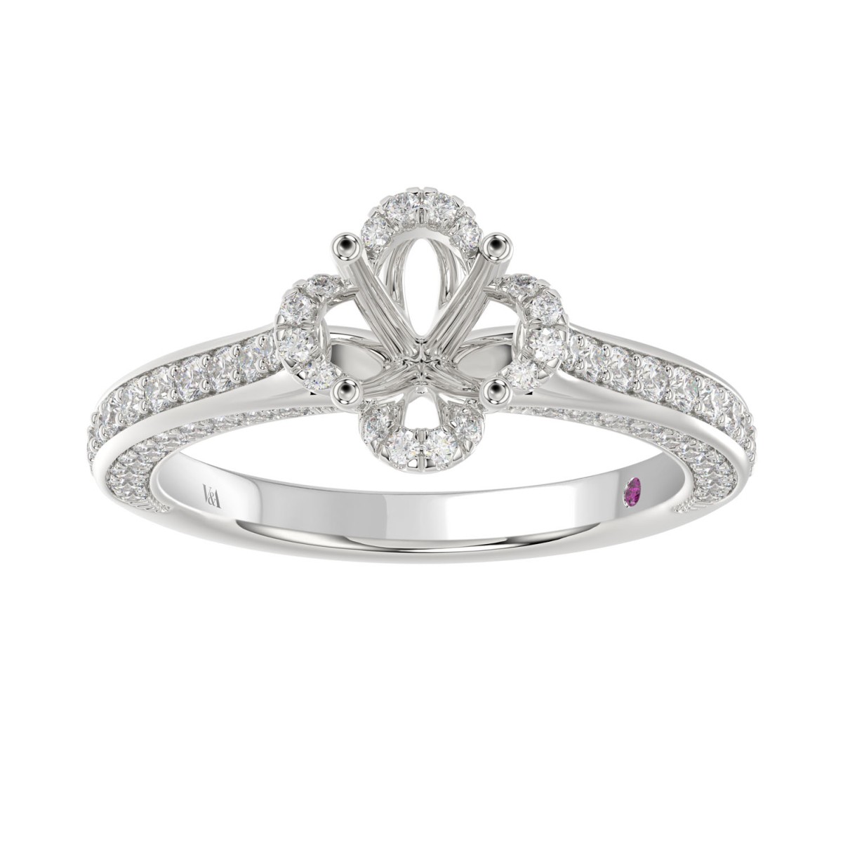 14K WHITE GOLD 1/2CT ROUND DIAMOND LADIES SEMI MOUNT RING (CENTER STONE ROUND DIAMOND 1CT) 14K WHITE GOLD 1/2CT ROUND DIAMOND LADIES SEMI MOUNT RING (CENTER STONE ROUND DIAMOND 1CT)