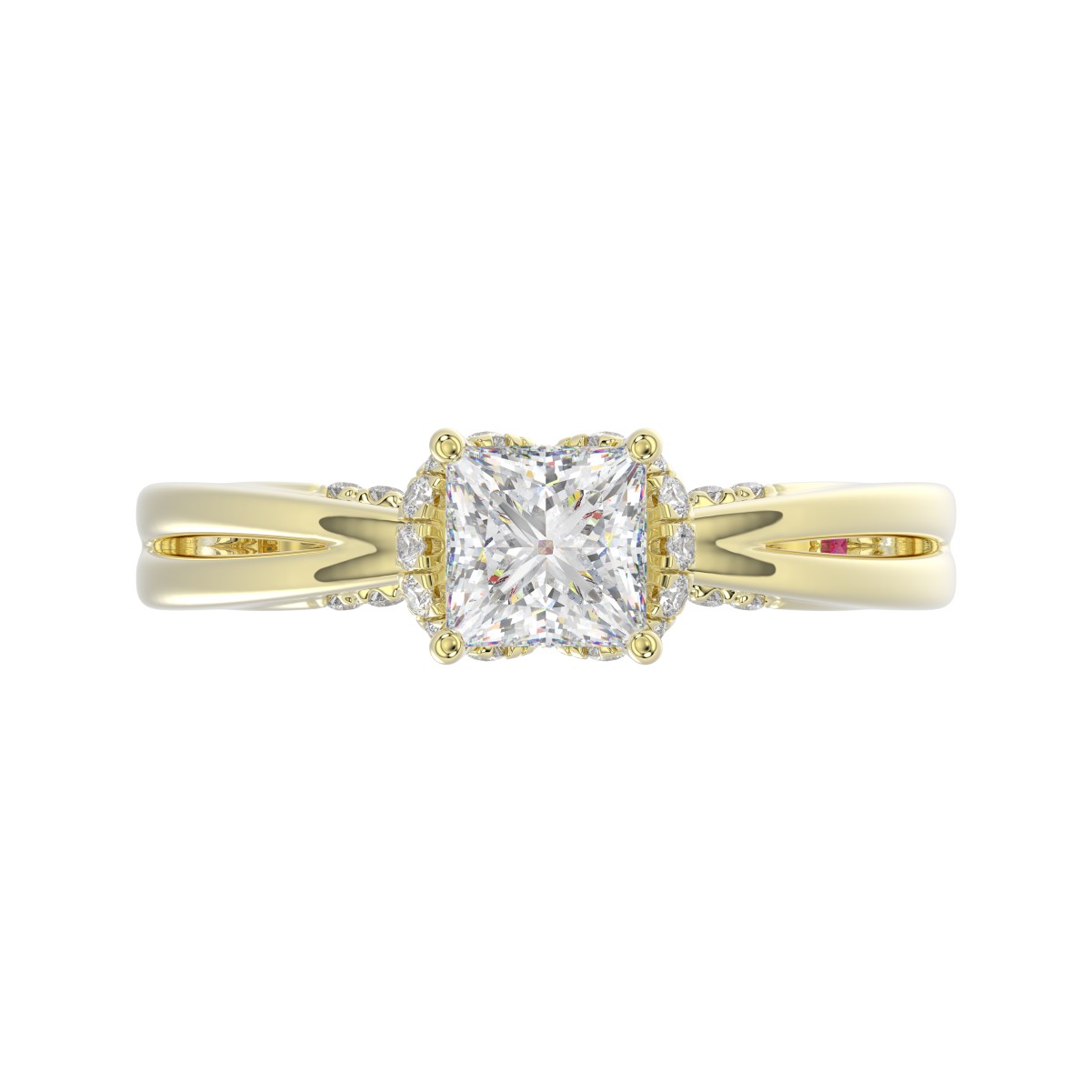 18K YELLOW GOLD 7/8CT ROUND/PRINCESS DIAMOND LADIES RING( CENTER STONE PRINCESS DIAMOND 5/8 CT)