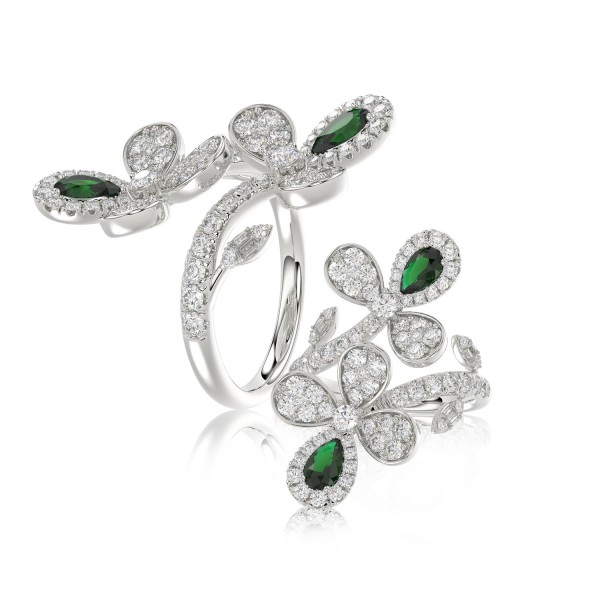18K WHITE GOLD 1 1/2CT ROUND/BAGUETTE/PEAR DIAMOND...