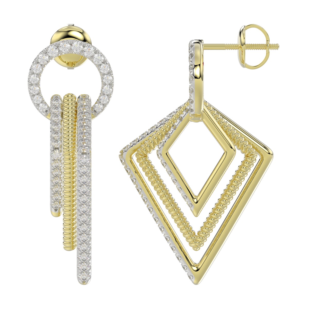 14K WHITE GOLD/YELLOW GOLD 1CT ROUND DIAMOND LADIES EARRINGS