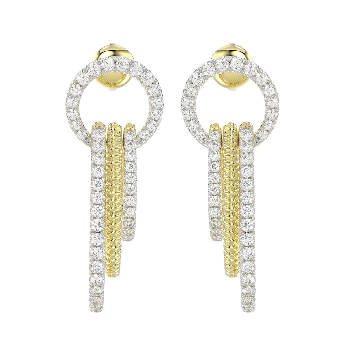 14K WHITE GOLD/YELLOW GOLD 1CT ROUND DIAMOND LADIES EARRINGS