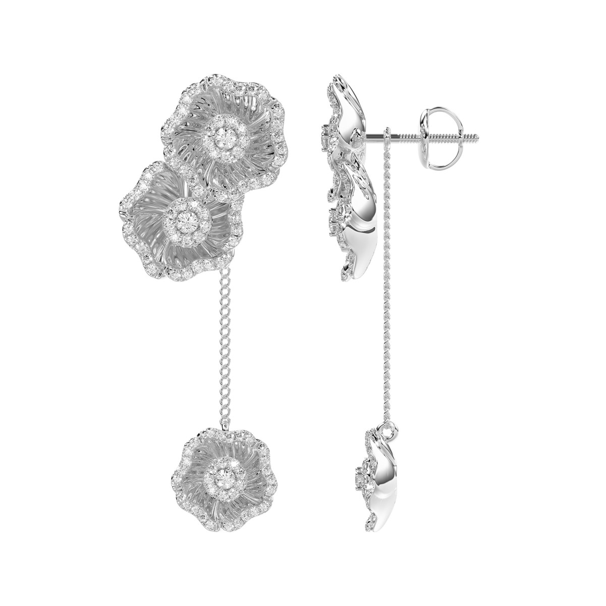 18K WHITE GOLD 1CT ROUND DIAMOND LADIES EARRINGS 
