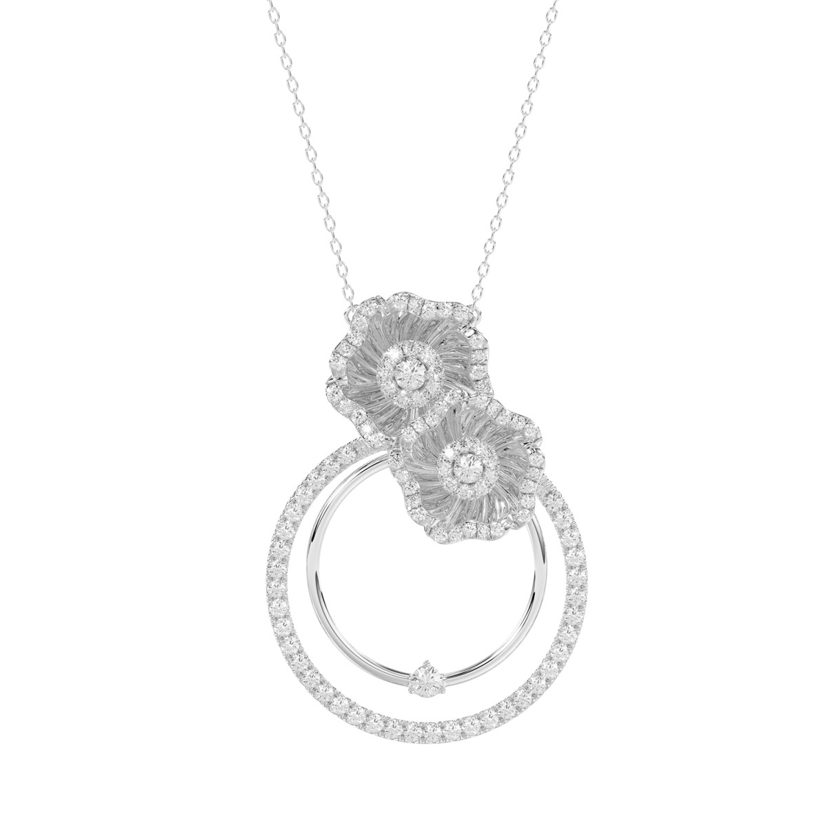 18K WHITE GOLD 3/4CT ROUND DIAMOND LADIES PENDANT WITH CHAIN  