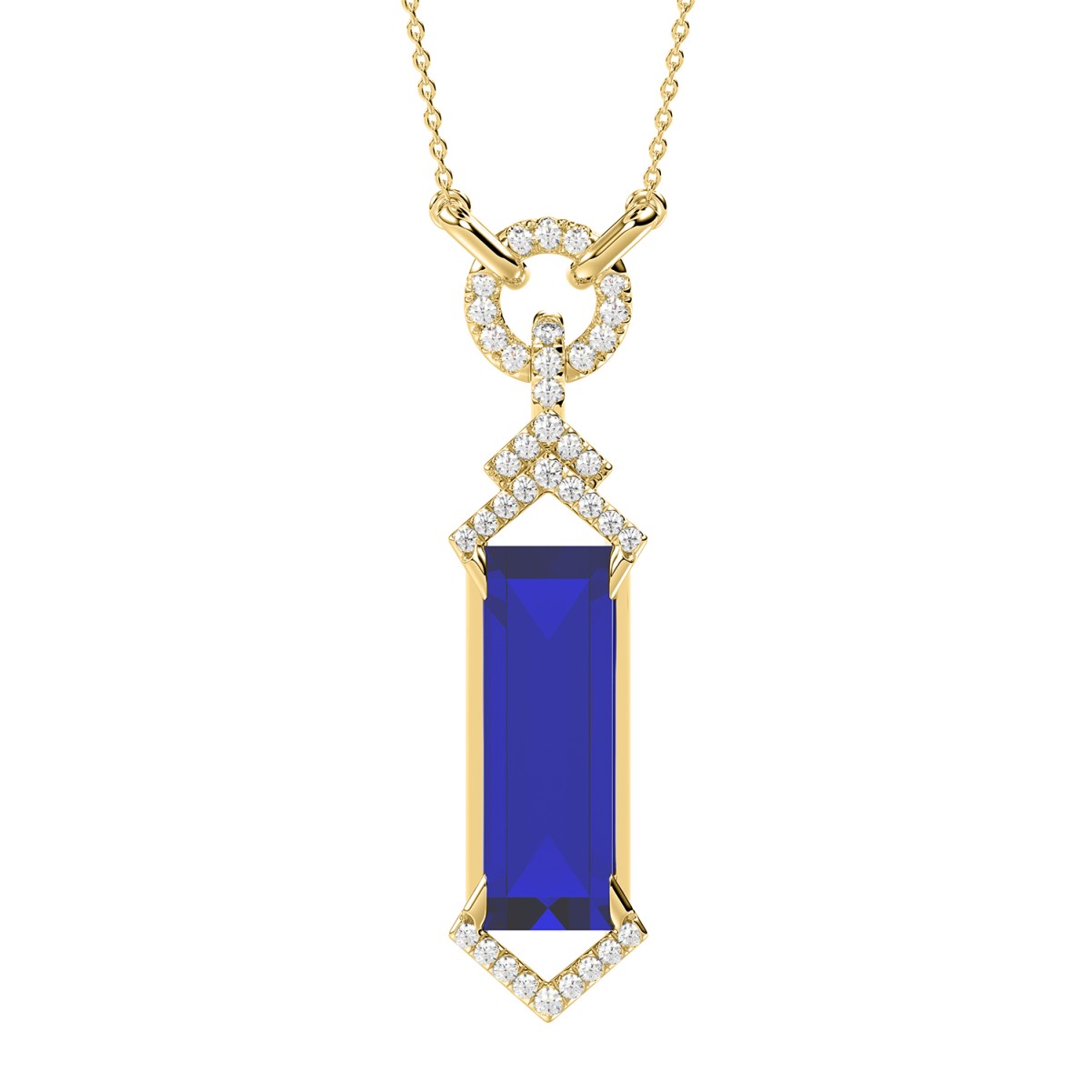 18K YELLOW GOLD 7CT ROUND/RECTANGLE ONYX DIAMOND LADIES PENDANT WITH CHAIN  