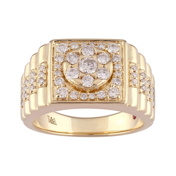 14K YELLOW GOLD 1CT ROUND DIAMOND MEN'S RINGS...