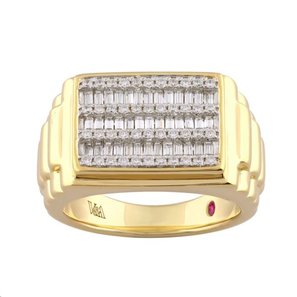 14K  1CT YELLOW GOLD ROUND/BAGUETTE DIAMOND MENS R...