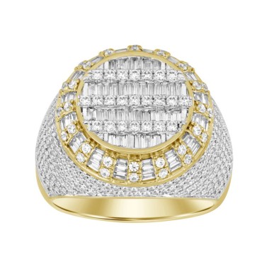 14K YELLOW GOLD 2CT ROUND/BAGUETTE DIAMOND MENS RING