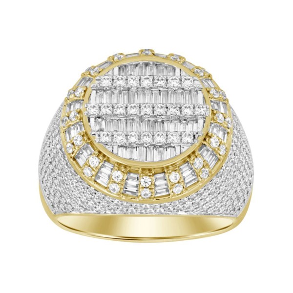 14K YELLOW GOLD 2CT ROUND/BAGUETTE DIAMOND MENS RI...