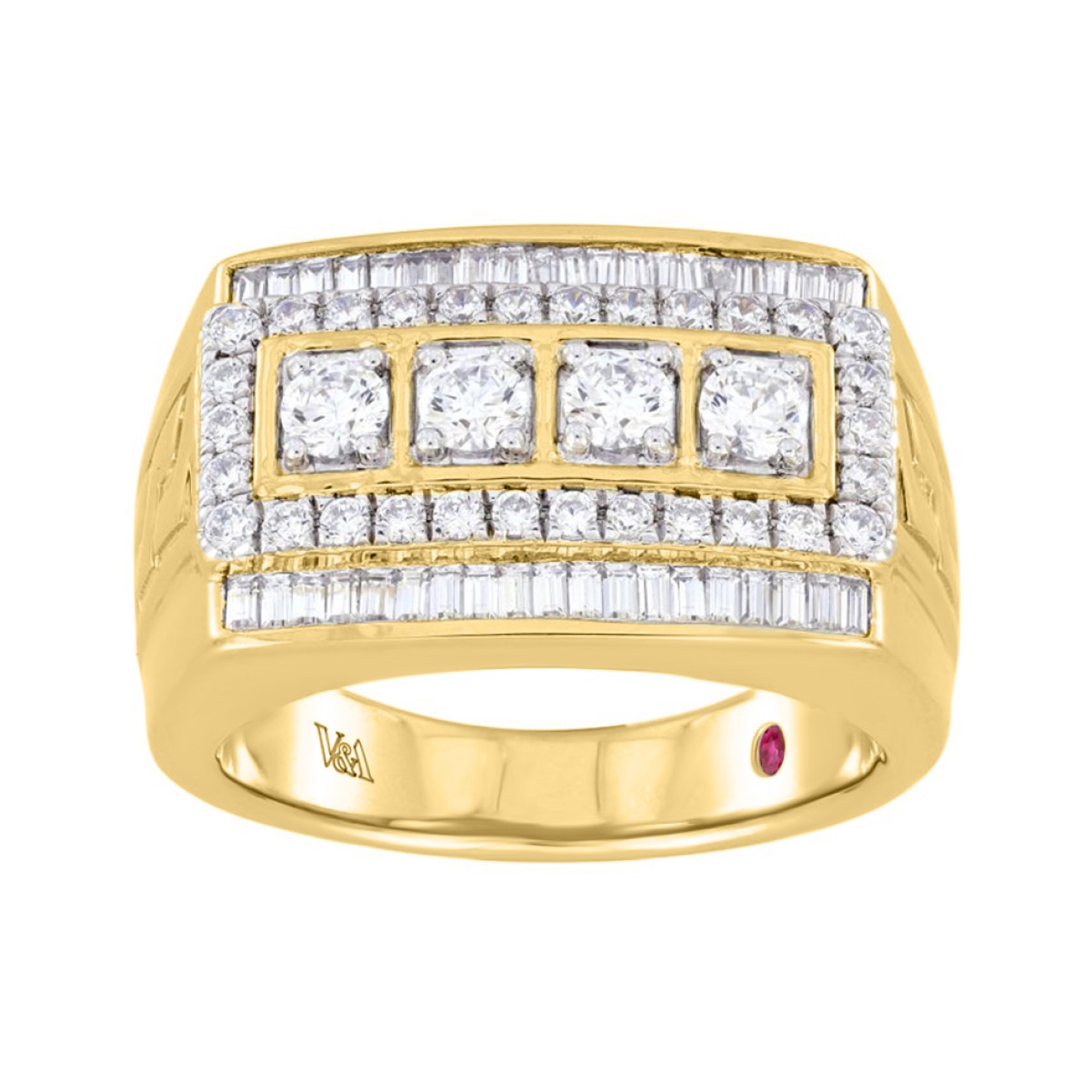 14K YELLOW GOLD 1 1/2CT ROUND/BAGUETTE DIAMOND MENS RING