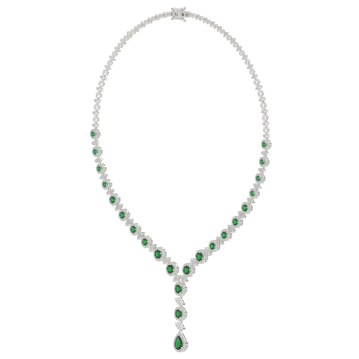 18K WHITE GOLD 8 1/2CT ROUND/PEAR DIAMOND LADIES NECKLACE 