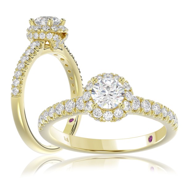 18K YELLOW GOLD 1 1/3CT ROUND DIAMOND LADIES BRIDA...