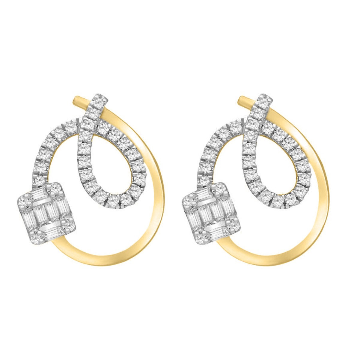 18K YELLOW GOLD 1/2CT ROUND/BAGUETTE DIAMOND LADIES EARRINGS 18K YELLOW GOLD 1/2CT ROUND/BAGUETTE DIAMOND LADIES EARRINGS
