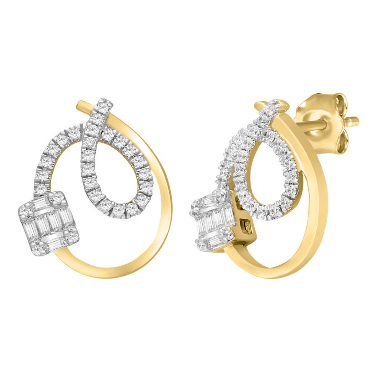 18K YELLOW GOLD 1/2CT ROUND/BAGUETTE DIAMOND LADIES EARRINGS 18K YELLOW GOLD 1/2CT ROUND/BAGUETTE DIAMOND LADIES EARRINGS