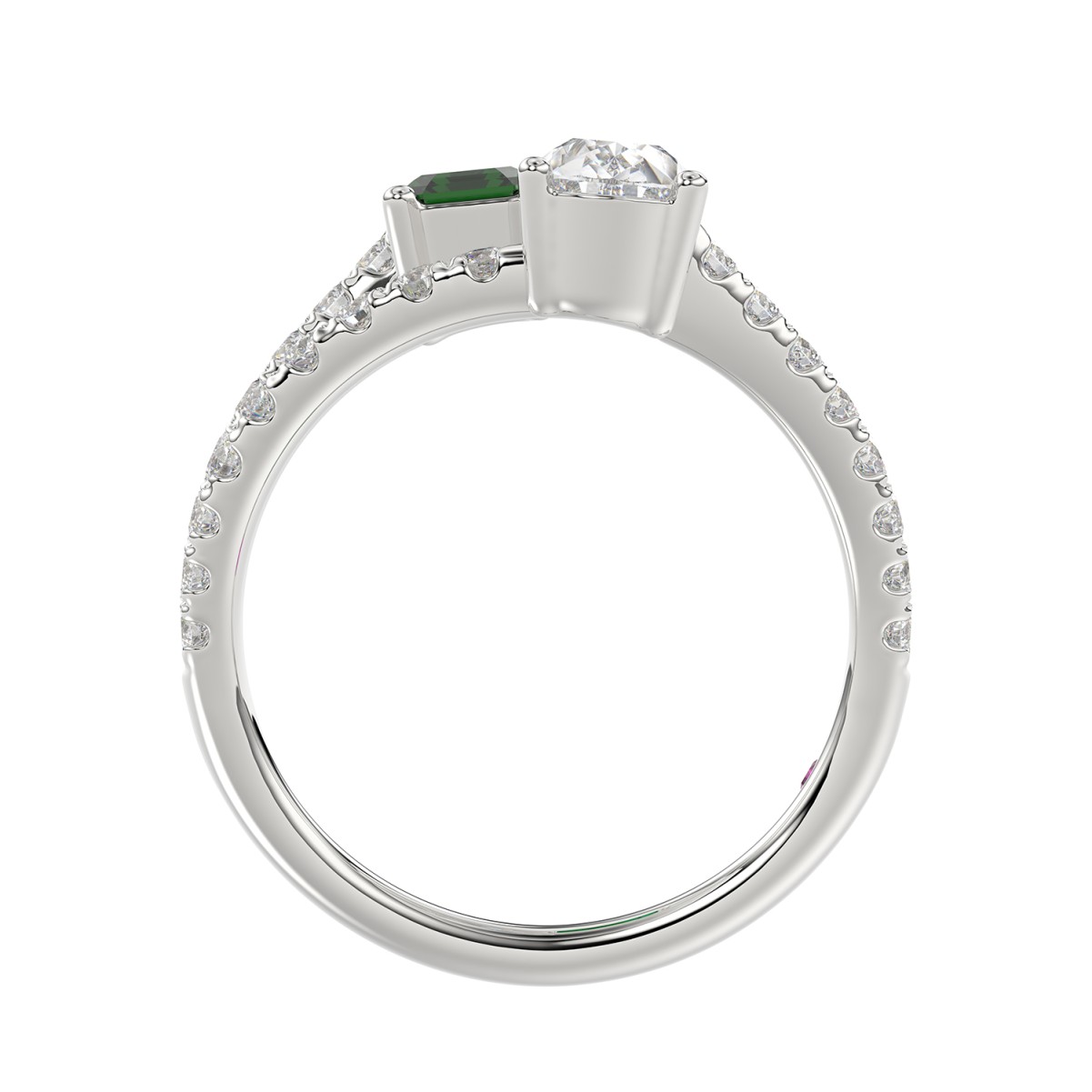 18K WHITE GOLD 7/8CT ROUND/PEAR/EMERALD DIAMOND LADIES RING(COLOR STONE GREEN EMERALD DIAMOND 1/3CT / PEAR DIAMOND 1/4CT)