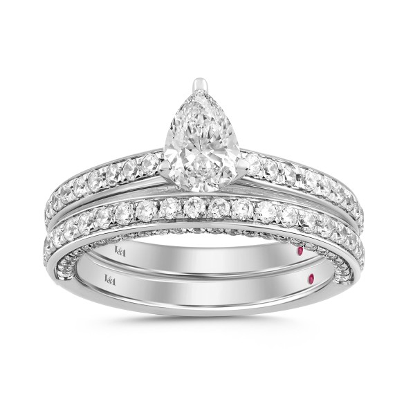 14K WHITE GOLD 1 3/4CT ROUND/PEAR DIAMOND LADIES B...