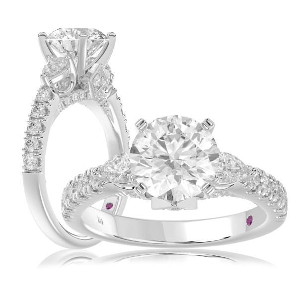 14K WHITE GOLD 3/4CT ROUND/PEAR DIAMOND LADIES SEM...