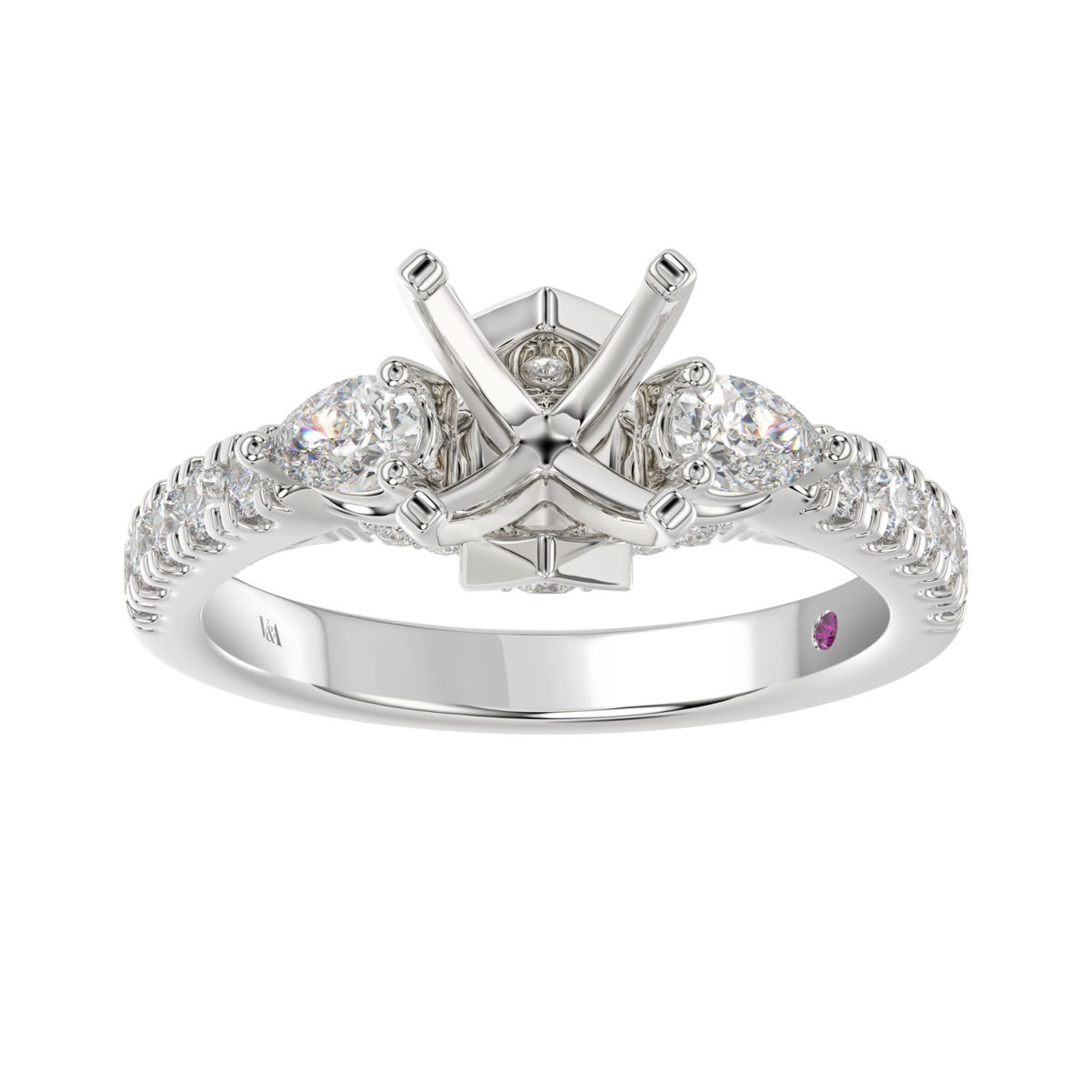 14K WHITE GOLD 3/4CT ROUND/PEAR DIAMOND LADIES SEMI MOUNT RING (CENTER STONE ROUND DIAMOND 2CT) 14K WHITE GOLD 3/4CT ROUND/PEAR DIAMOND LADIES SEMI MOUNT RING (CENTER STONE ROUND DIAMOND 2CT)