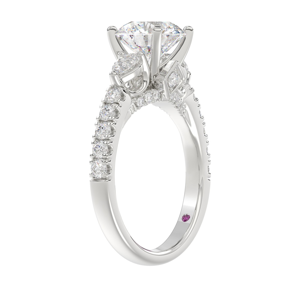 14K WHITE GOLD 3/4CT ROUND/PEAR DIAMOND LADIES SEMI MOUNT RING (CENTER STONE ROUND DIAMOND 2CT) 14K WHITE GOLD 3/4CT ROUND/PEAR DIAMOND LADIES SEMI MOUNT RING (CENTER STONE ROUND DIAMOND 2CT)