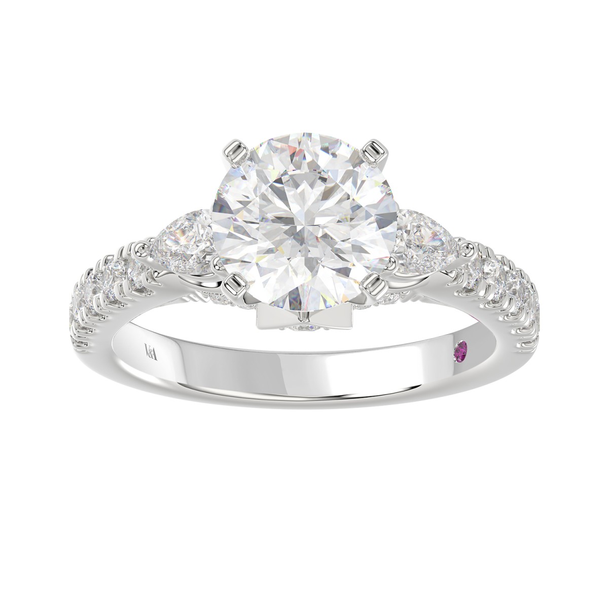 14K WHITE GOLD 3/4CT ROUND/PEAR DIAMOND LADIES SEMI MOUNT RING (CENTER STONE ROUND DIAMOND 2CT) 14K WHITE GOLD 3/4CT ROUND/PEAR DIAMOND LADIES SEMI MOUNT RING (CENTER STONE ROUND DIAMOND 2CT)
