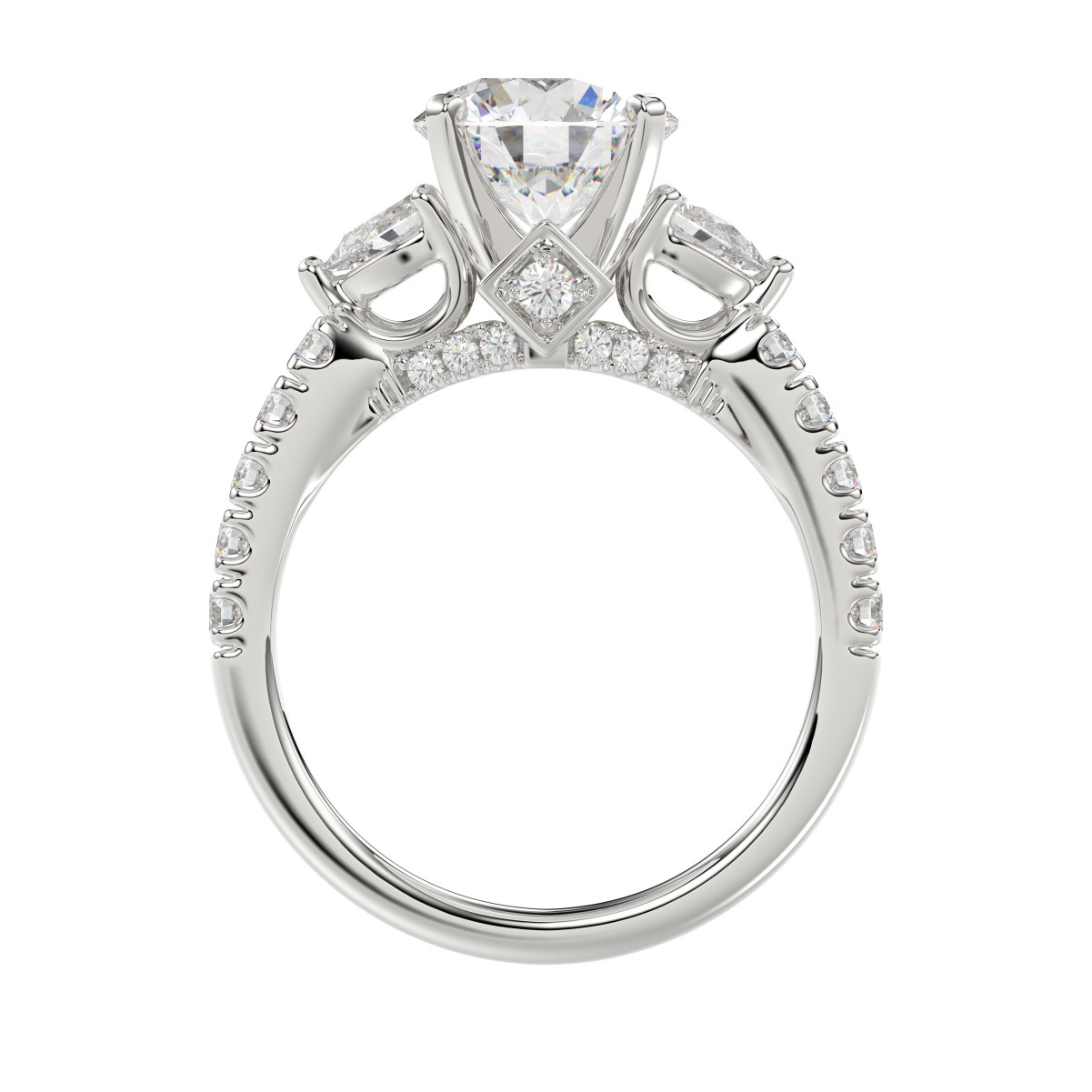 14K WHITE GOLD 3/4CT ROUND/PEAR DIAMOND LADIES SEMI MOUNT RING (CENTER STONE ROUND DIAMOND 2CT) 14K WHITE GOLD 3/4CT ROUND/PEAR DIAMOND LADIES SEMI MOUNT RING (CENTER STONE ROUND DIAMOND 2CT)