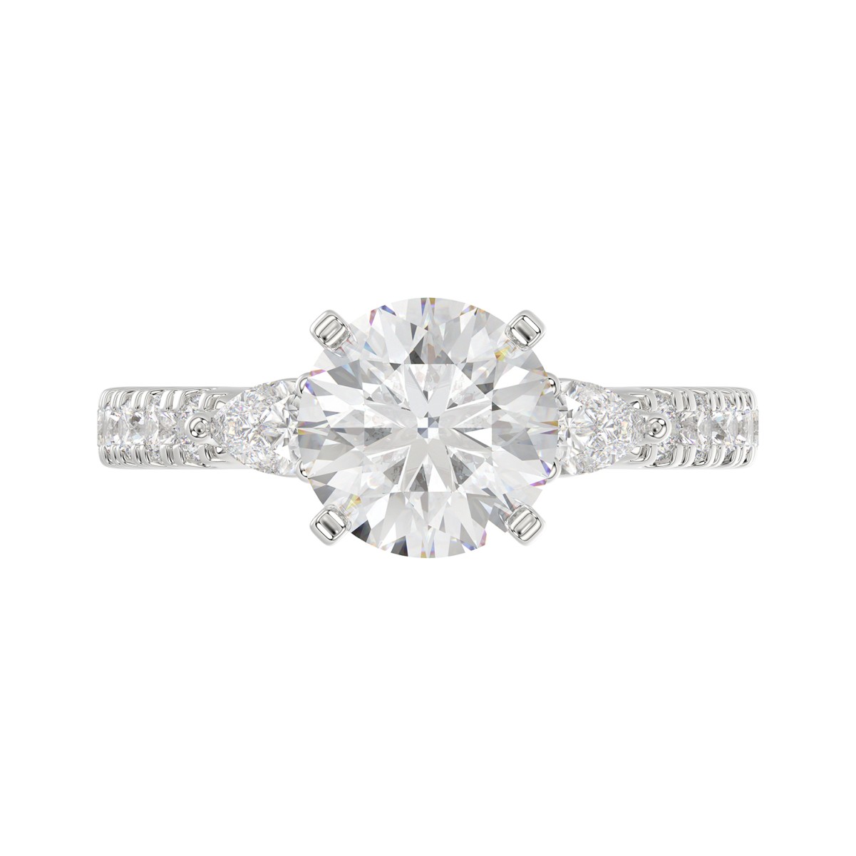 14K WHITE GOLD 3/4CT ROUND/PEAR DIAMOND LADIES SEMI MOUNT RING (CENTER STONE ROUND DIAMOND 2CT) 14K WHITE GOLD 3/4CT ROUND/PEAR DIAMOND LADIES SEMI MOUNT RING (CENTER STONE ROUND DIAMOND 2CT)