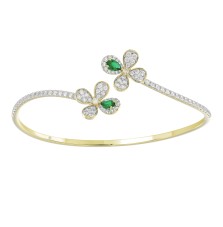18K YELLOW GOLD 2CT ROUND/PEAR DIAMOND LADIES BANGLE(COLOR STONE PEAR GREEN EMERALD DIAMOND 1/2CT)