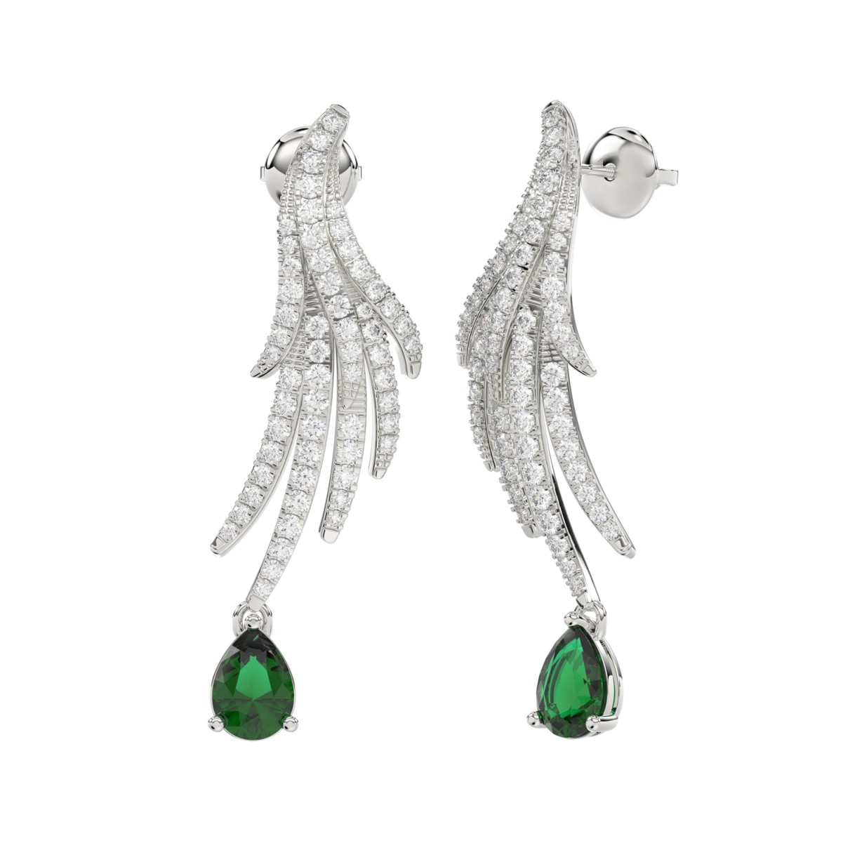 18K WHITE GOLD 2 3/8CT ROUND/PEAR DIAMOND LADIES EARRINGS(COLOR STONE EMERALD/PEAR DIAMOND 1 3/8CT) 18K WHITE GOLD 2 3/8CT ROUND/PEAR DIAMOND LADIES EARRINGS(COLOR STONE EMERALD/PEAR DIAMOND 1 3/8CT)