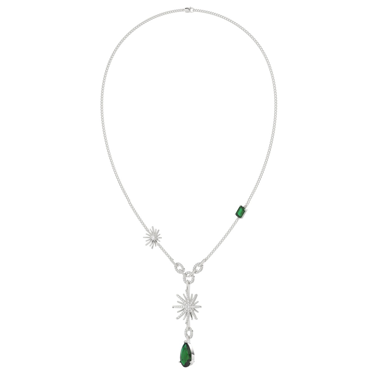 18K WHITE GOLD 7CT ROUND/PEAR/EMERALD DIAMOND LADIES NECKLACE(COLOR STONE ONYX/PEAR DIAMOND 4 1/2CT/EMERALD DIAMOND 2CT)