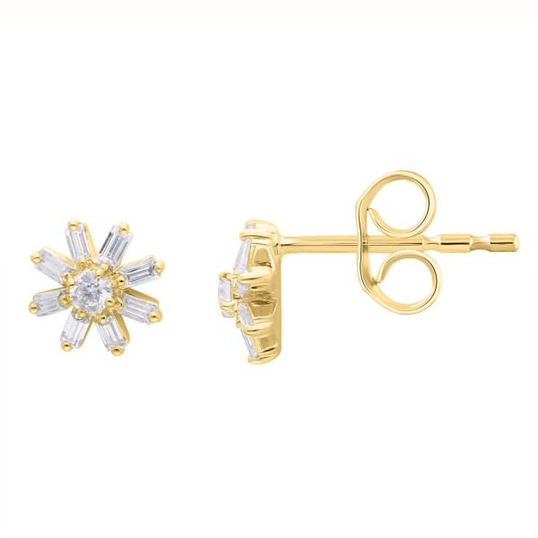 18K YELLOW GOLD 1/4CT ROUND/BAGUETTE DIAMOND LADIE...