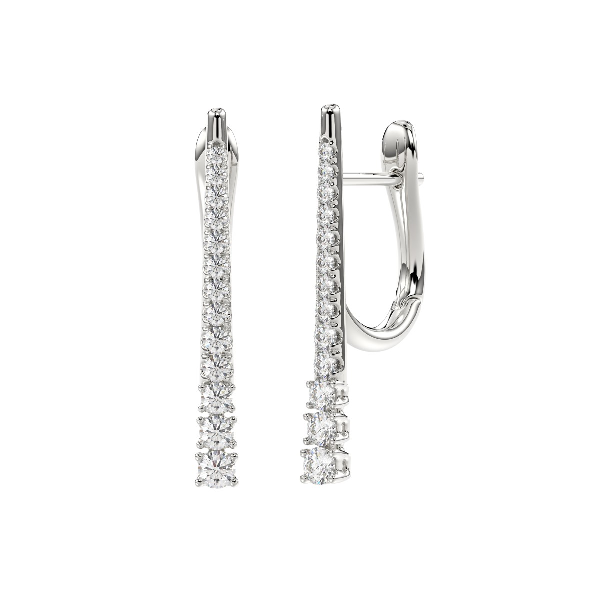 14K WHITE GOLD 1/2CT ROUND DIAMOND LADIES HOOP EARRINGS 