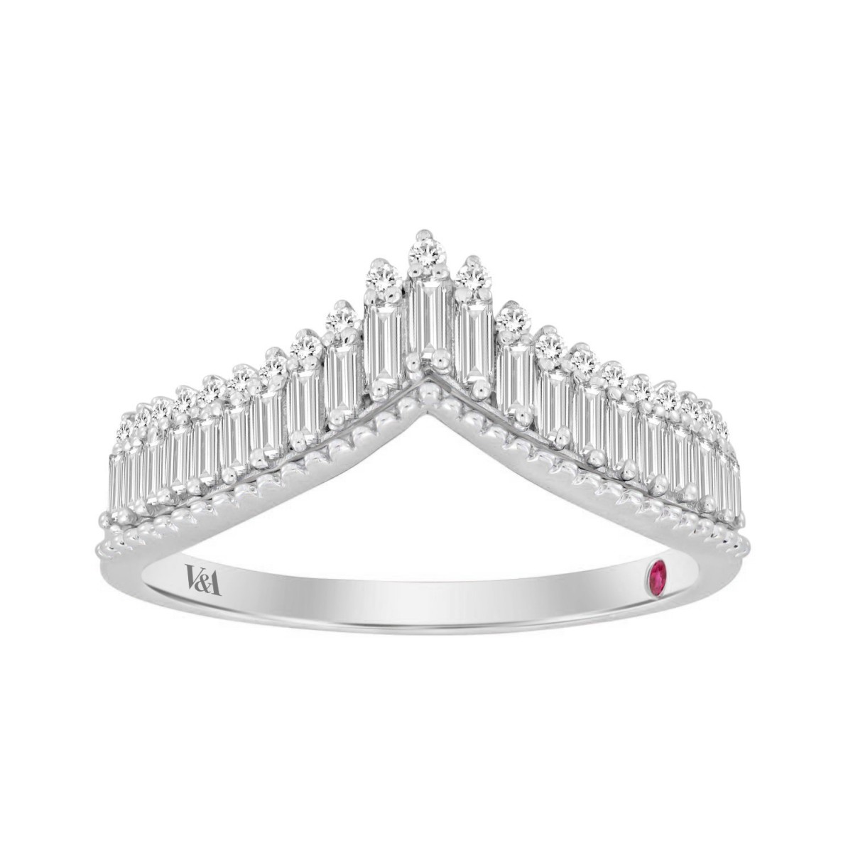 18K WHITE GOLD 1/2CT ROUND/BAGUETTE DIAMOND LADIES RING 