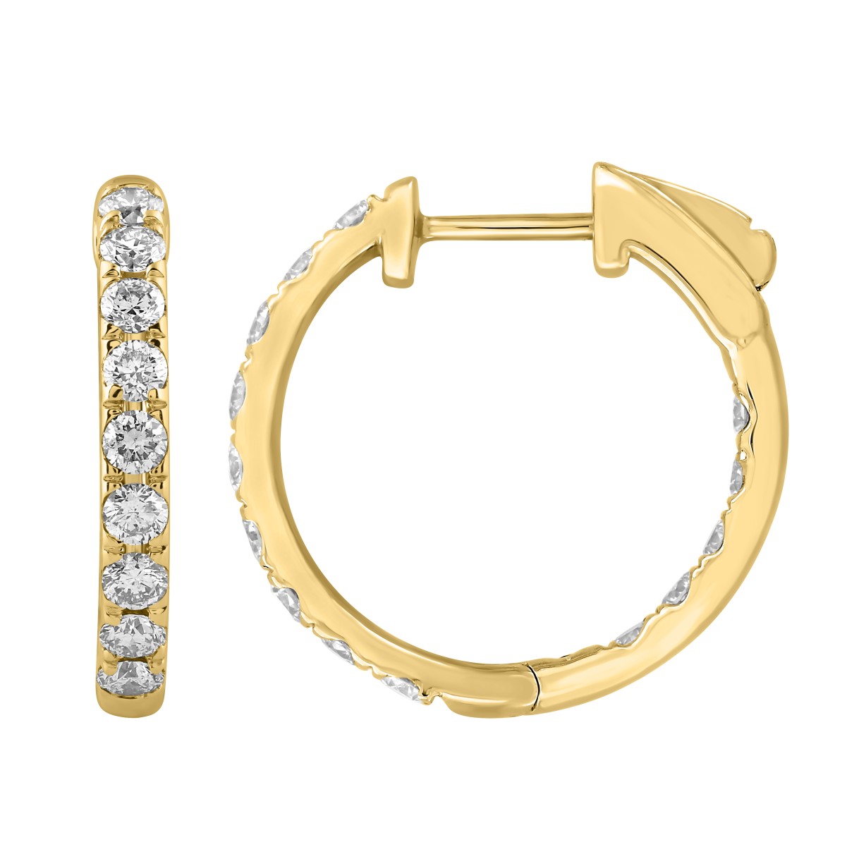 14K YELLOW GOLD 1.00CT ROUND DIAMOND LADIES HOOP EARRINGS