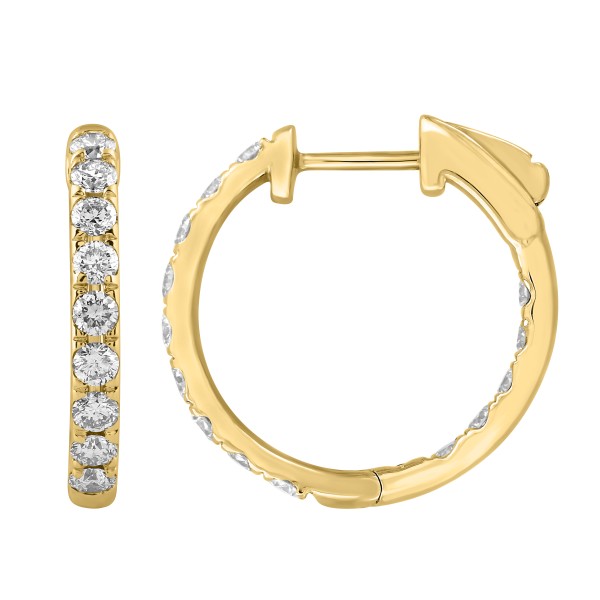 14K YELLOW GOLD 1.00CT ROUND DIAMOND LADIES HOOP E...