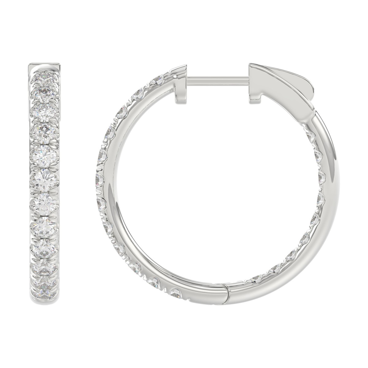 18K WHITE GOLD 1 1/2CT ROUND DIAMOND LADIES HOOPS EARRINGS 