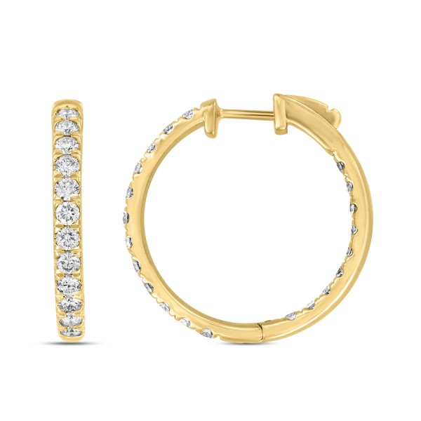 14K YELLOW GOLD 1 1/2CT ROUND DIAMOND LADIES HOOP ...