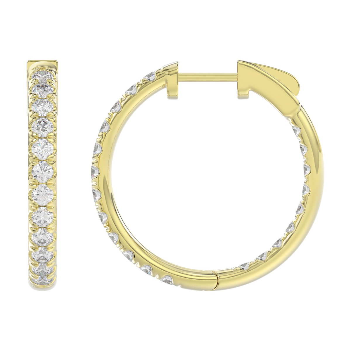 14K YELLOW GOLD 1 1/2CT ROUND DIAMOND LADIES HOOP EARRINGS