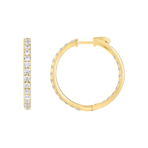 14K YELLOW GOLD 2.00CT ROUND DIAMOND LADIES HOOP E...