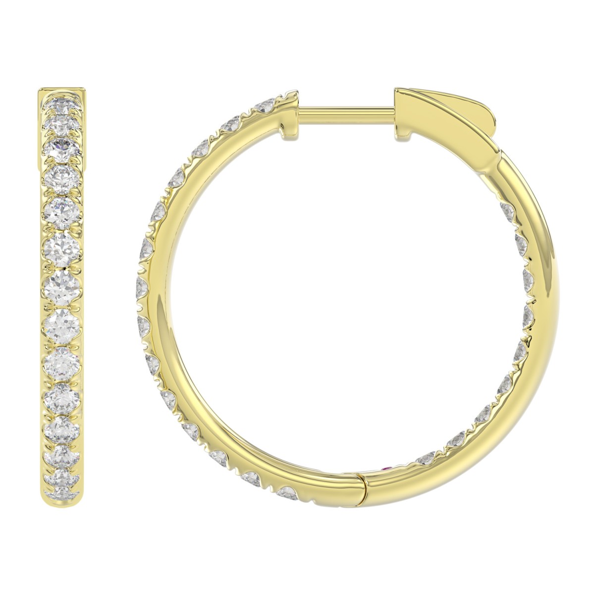 14K YELLOW GOLD 2.00CT ROUND DIAMOND LADIES HOOP EARRINGS
