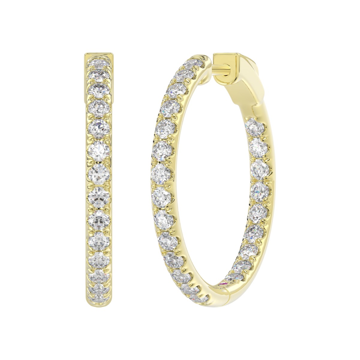 14K YELLOW GOLD 2.00CT ROUND DIAMOND LADIES HOOP EARRINGS