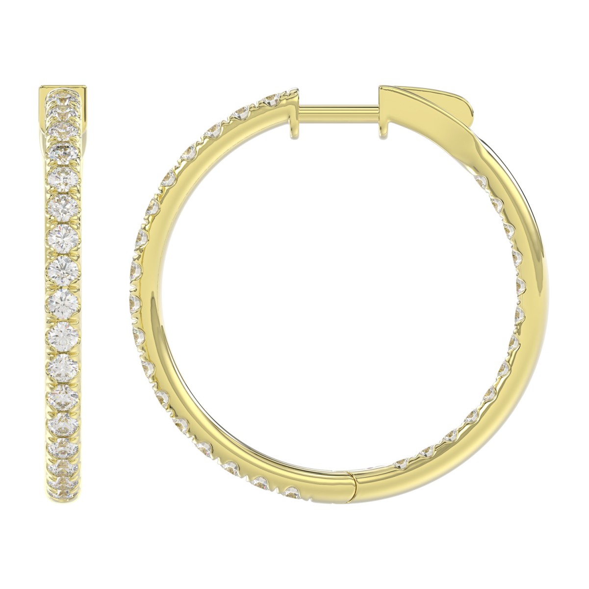 14K YELLOW GOLD 3.00CT ROUND DIAMOND LADIES HOOP EARRINGS