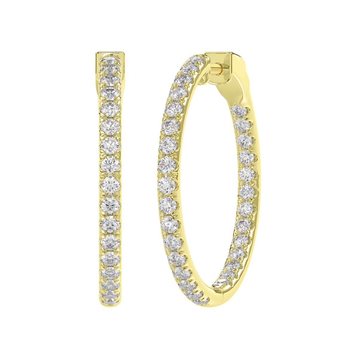 18K YELLOW GOLD 3CT ROUND DIAMOND LADIES HOOPS EARRINGS 
