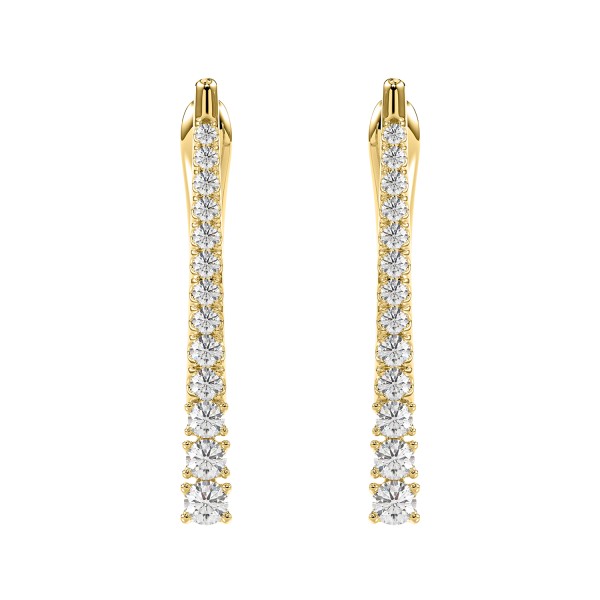 18K YELLOW GOLD 3/4CT ROUND DIAMOND LADIES HOOPS E...
