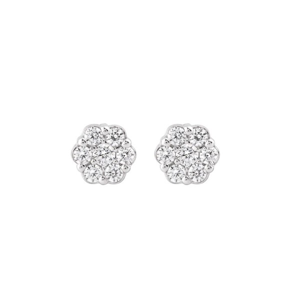 14K WHITE GOLD 1/4CT ROUND DIAMOND LADIES FLOWER E...