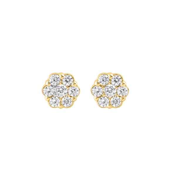 14K YELLOW GOLD 1/4CT ROUND DIAMOND LADIES FLOWER ...