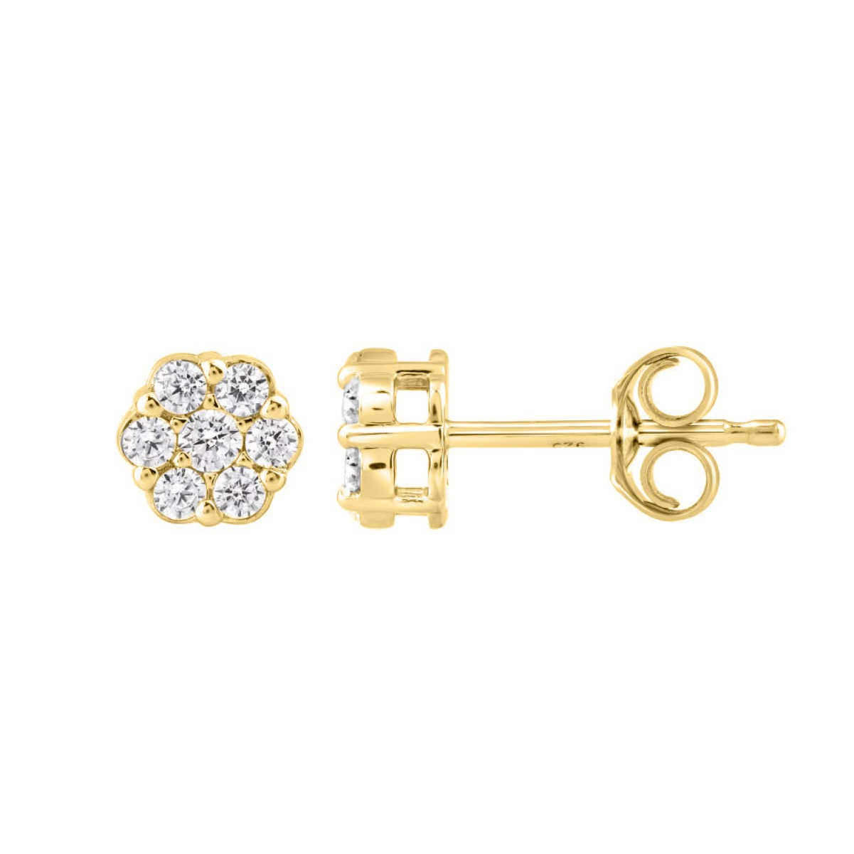 14K YELLOW GOLD 1/4CT ROUND DIAMOND LADIES FLOWER EARRINGS 